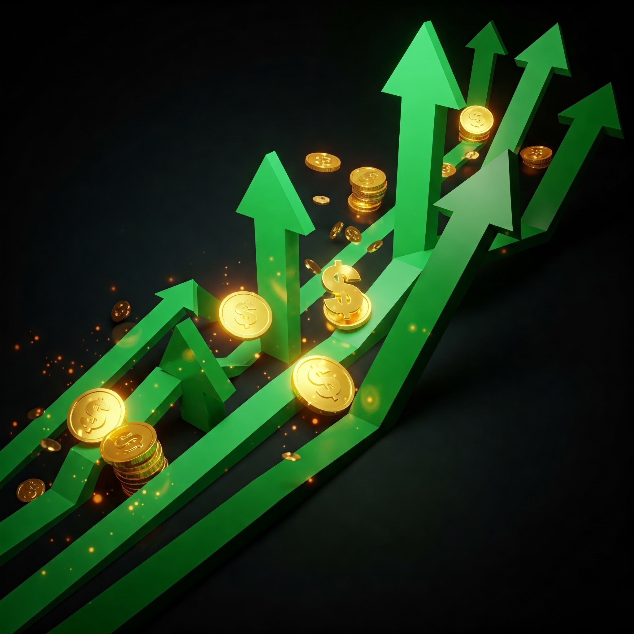 photo of Upward Green Arrows with Financial Symbols